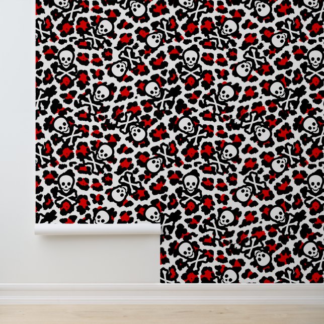 Papier Peint Jolly roger Red Black Punk Empreinte de léopard Pi (Application)