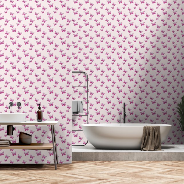 Papier Peint Jouer Papillon rose Insectes Style Doodle (Salle de bain)