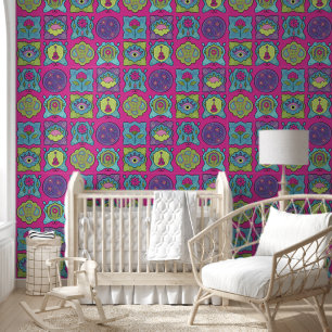 Papier Peint Joyau Whimsical Tons main dessiné Boho rose foncé