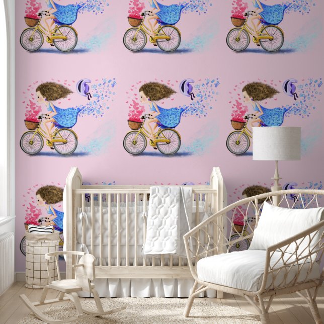 Papier Peint Joyeuse fille avec vélo (Enfants)