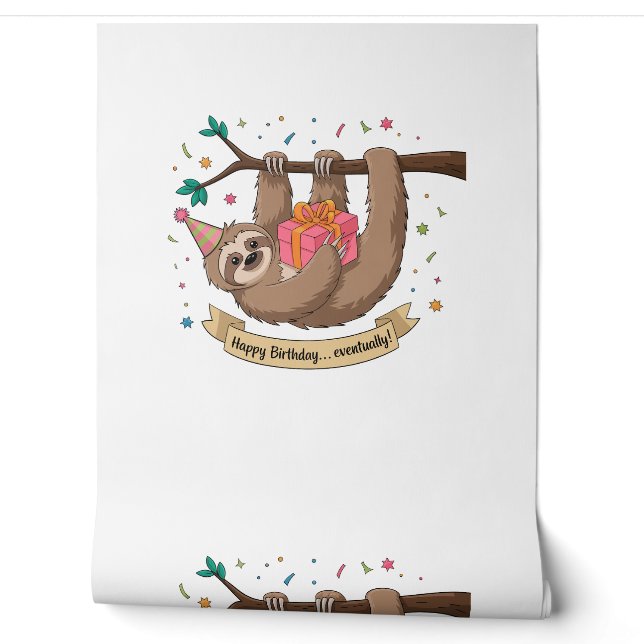 Papier Peint Joyeux Anniversaire Mignon Paresseux Drôle (Déroulement)