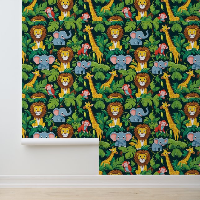 Papier Peint Jungle Safari Animaux Peel and Stick pour enfants (Application)