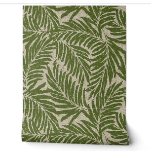 Papier Peint Kahanu Palms Hawaiian Faux Linen Texture - Olive