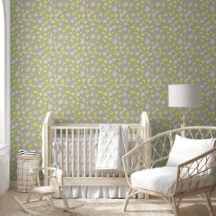 Papier Peint Kaki D'Olive Pale Sage Beige Jaune Rose Floral Nur