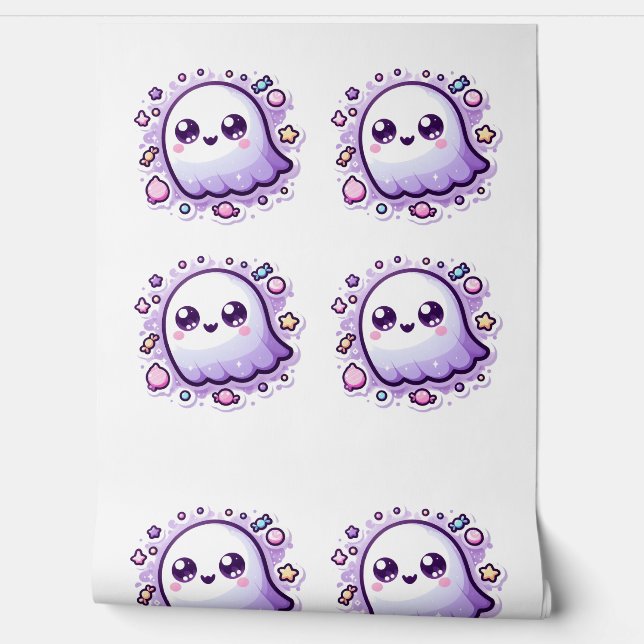 Papier peint Kawaii Ghost Cute Pastel Halloween (Déroulement)