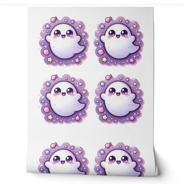 Papier Peint Kawaii Ghost Fond d'écran Cute Pastel Salle Hallow (Déroulement)