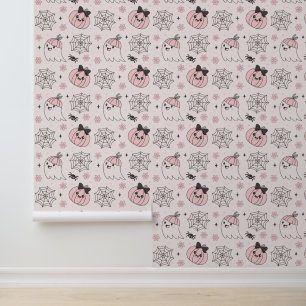Papier Peint Kawaii Motif d'Halloween rose avec Ghost, Citrouil