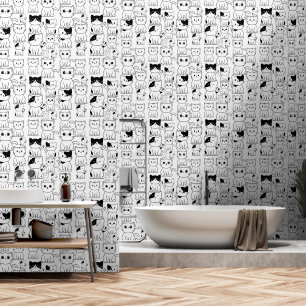 Papier Peint Kitty Cats noir et blanc