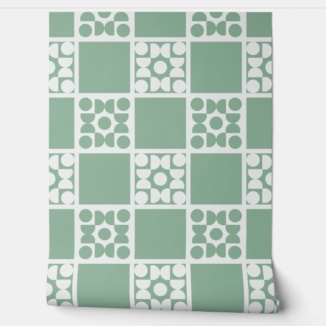 Papier Peint (L) 2502223C Retro Geometric Tiles Green (Déroulement)
