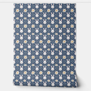 Papier Peint Lapin adorable et Motif de fleurs