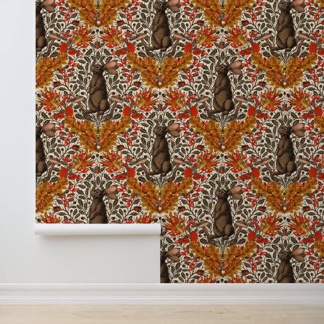 Papier Peint Lapin d'automne sur blanc (Application)