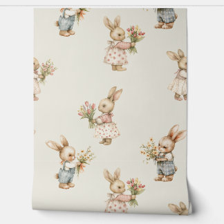 Papier Peint Lapin lapin et fleurs