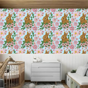 Papier Peint Lapin Lapin Fleurs Roses