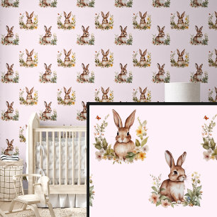 Papier Peint Lapins de lapin sur rose pâle