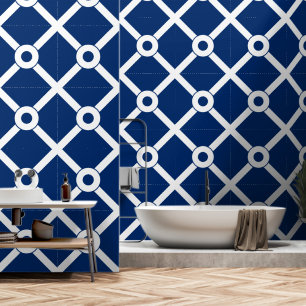 Papier Peint Lattice moderne bleu marine et blanc