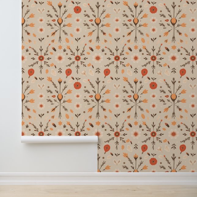 Papier Peint L'Automne : Rustique Floral Folk Motif (Application)