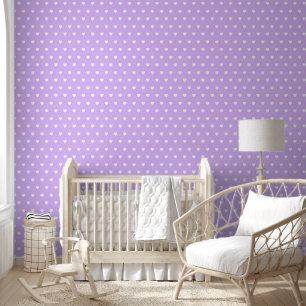 Papier Peint Lavande avec Motif de Coeurs Blancs