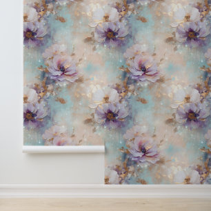 Papier Peint Lavande bleu or violet floral