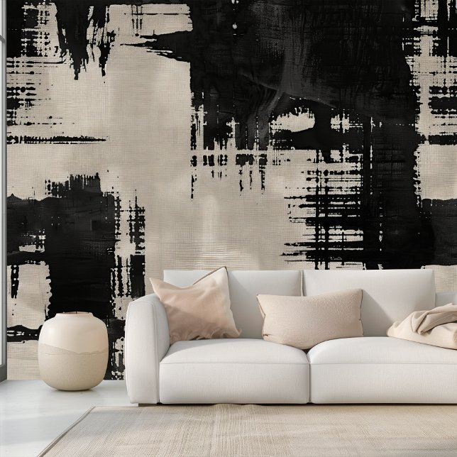 Papier Peint Laver de chaux moderne Beige et noir (Créateur téléchargé)