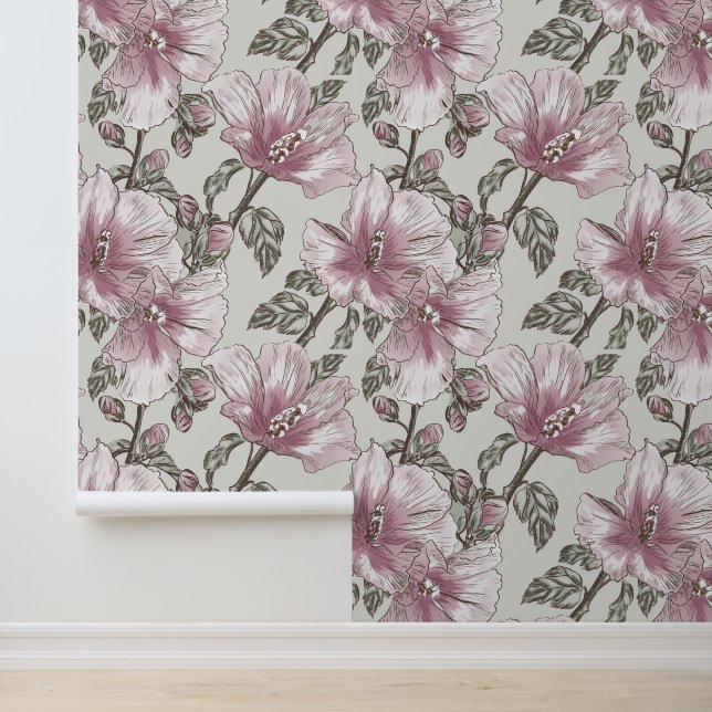 Papier Peint Les Patters de Muted Pink Hibiscus Flowers (Application)