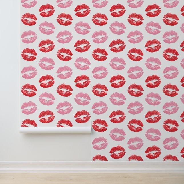 Papier Peint Lèvres rouges et roses, Motif des lèvres, bâton à  (Application)