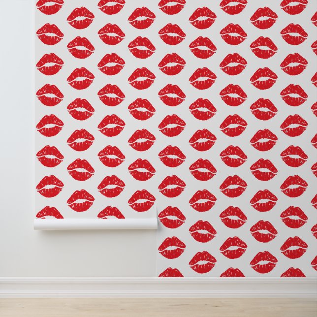 Papier Peint Lèvres Rouges, Rouge À Lèvres, Baiser, Motif Des L (Application)