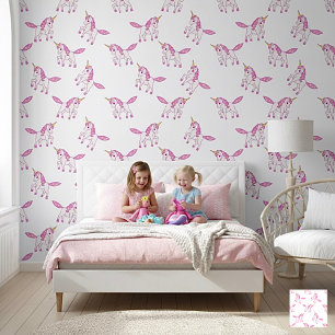 Papier Peint Licorne Rose de Dessin Animé Mignonne