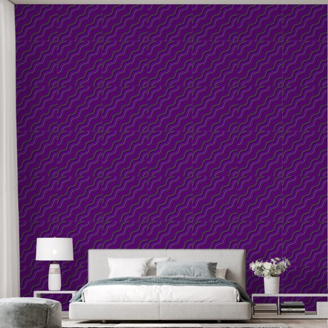 Papier Peint Lignes ondulées psychédéliques violettes (Chambre à coucher)