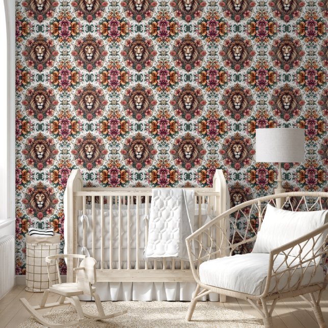 Papier Peint Lion majestueux & Harmonie florale Boho (Enfants)