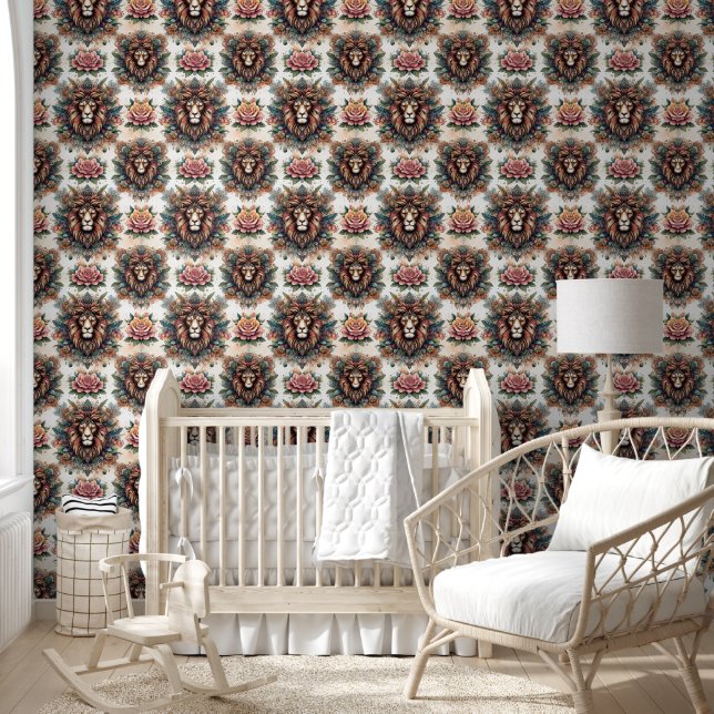Papier Peint Lion mystique et rayonnement floral (Enfants)