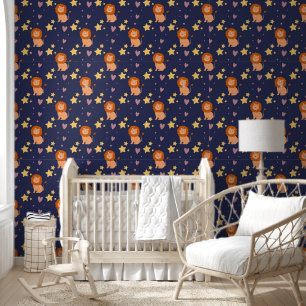 Papier Peint Lions, étoiles et coeur Nursery
