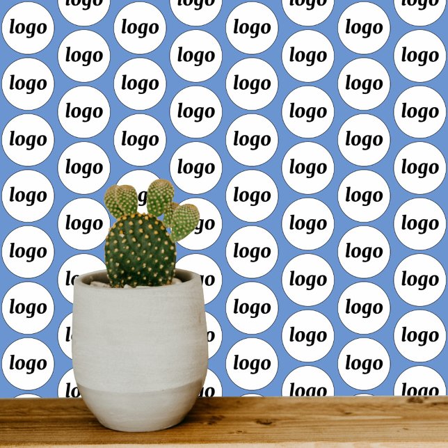 Papier Peint Logo Motif Business Blue (Simple custom logo pattern business promotional wallpaper In blue)