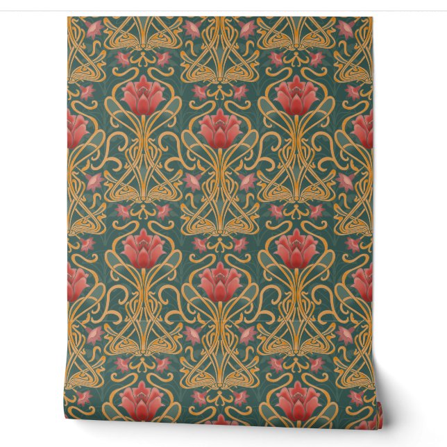 Papier Peint Lotus victorien floral - fleurs Art Nouveau (Déroulement)