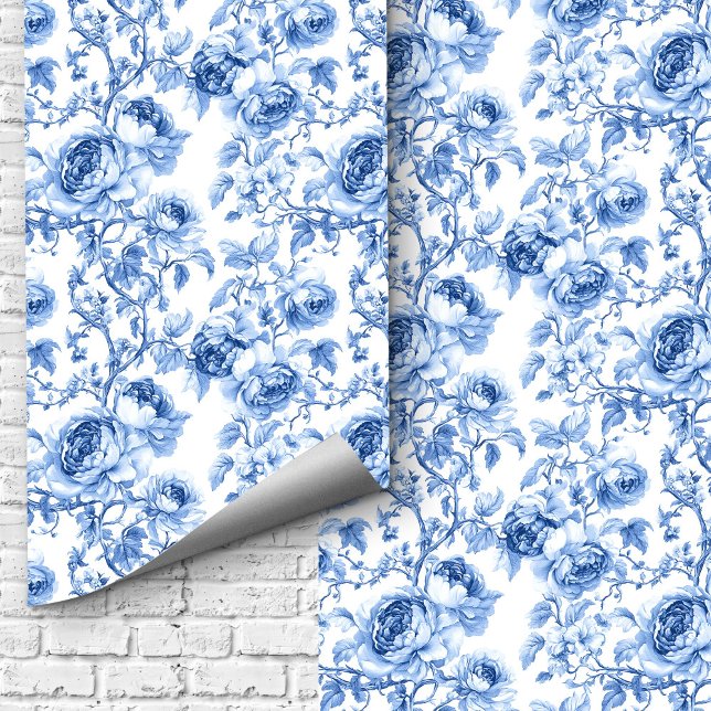Papier Peint Lovely Dusty Blue Toile Roses Floral Pattern (Lovely Dusty Blue Toile Roses Floral Pattern Wallpaper

)
