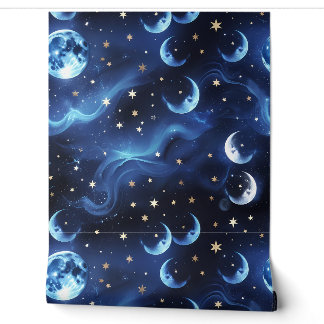 Papier peint - Lune céleste bleu saphir