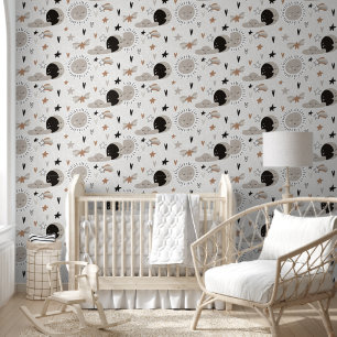 Papier Peint Lune, Soleil, Nuages, Coeurs et Étoiles Nursery