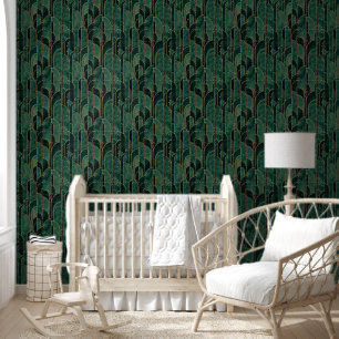 Papier Peint Luxueux Motif Art déco Vert et Or