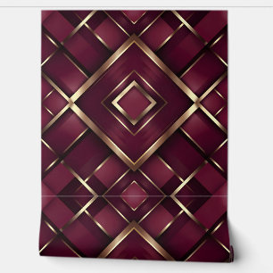Papier Peint Luxueux Motif géométrique Bourgogne et or