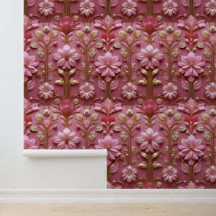 Papier Peint Luxueux Pink Gold Floral amovible