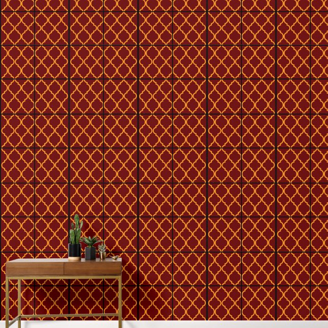 Papier Peint luxueux rouge et or géométrique 2 (Couloir)