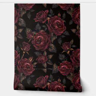 Papier Peint Luxury Vintage Dark Victorian Floral Burgundy Rose