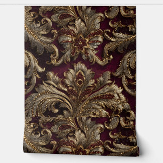 Papier Peint Luxury Vintage French Baroque Burgundy Gold Floral