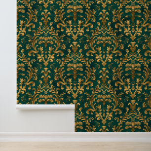 Papier Peint Luxury Vintage French Baroque Emerald Green Gold