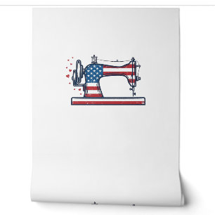Papier Peint Machine à coudre patriotique Gravure vintage Vecto