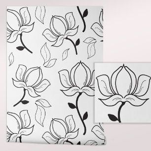 Papier Peint Magnolias floral noir blanc