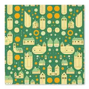 Papier Peint Maisons et cercles de village Whimsical Motif