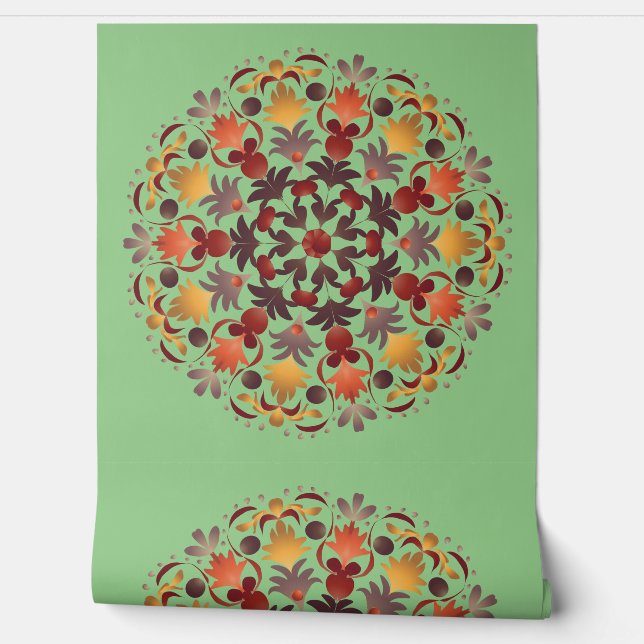 Papier Peint Mandala Rouge Jaune Orange Vert Brown (Déroulement)
