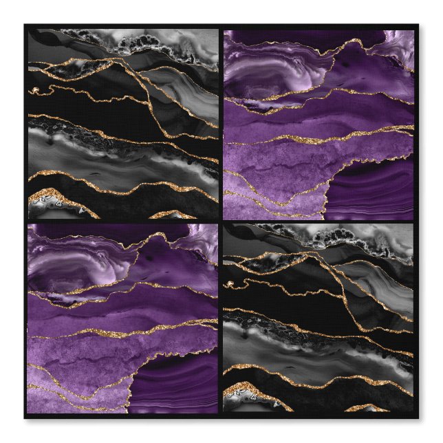 Papier Peint Marbre Agate noir et violet Checkers (Recto)