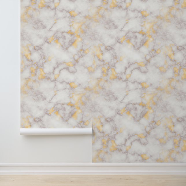 Papier Peint Marbre d'ivoire texturé avec Grains en or (Application)