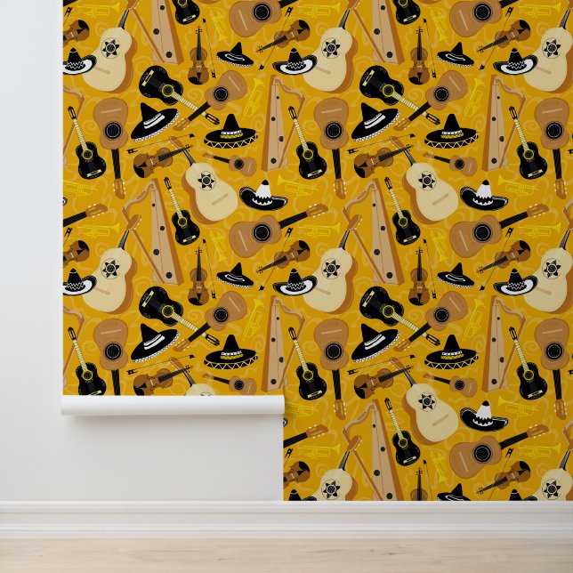 Papier Peint Mariachi Band Instruments Motif Fun Music (Application)